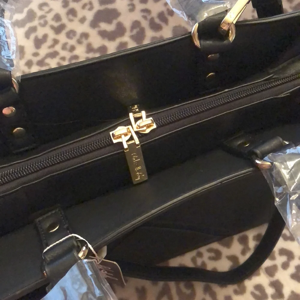 Pink Haley Black Faux Leather Patchwork Crossbody Satchel Bag Purse Tote